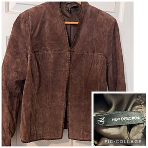New Directions Genuine Leather Suede Coat with Ribbon Edging - Size Medium